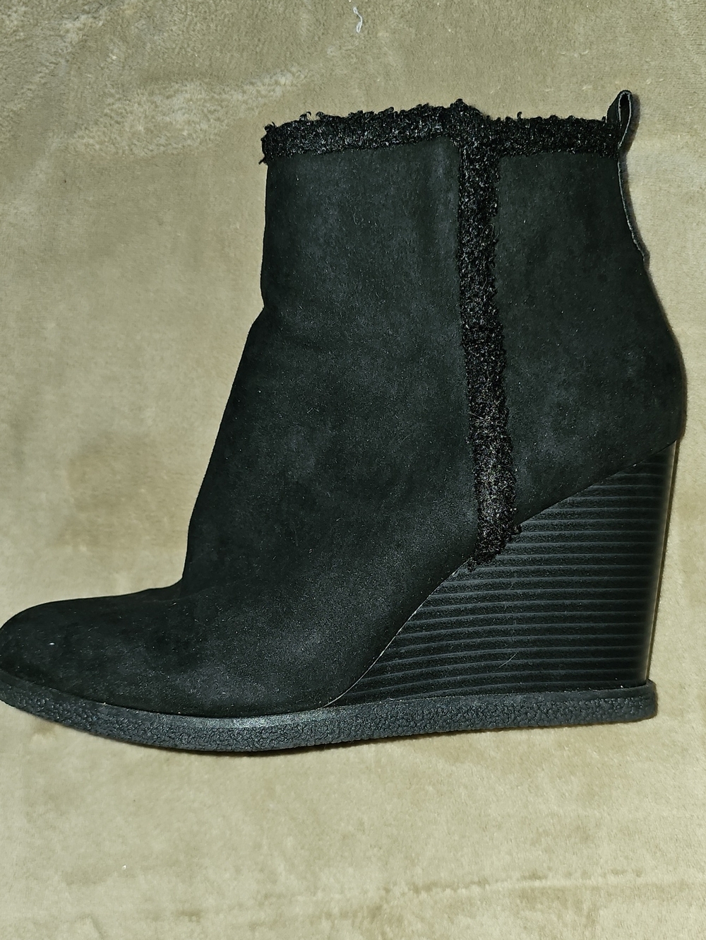 New Women's Black Suede Wedge Ankle Boot